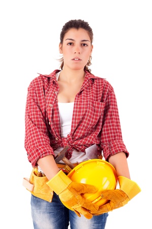 Sexy young woman construction worker の写真素材