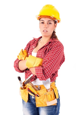 Sexy young woman construction worker の写真素材