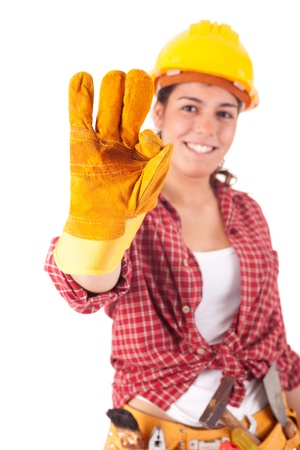 Sexy young woman construction worker の写真素材