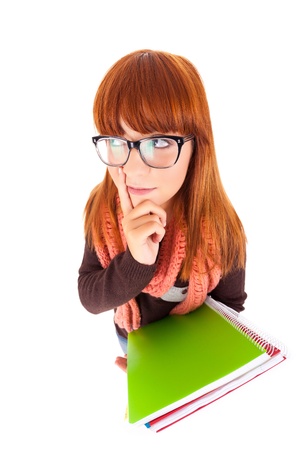 Young student woman posing over white backgroundの写真素材