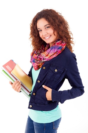 Young student woman posing over white backgroundの写真素材