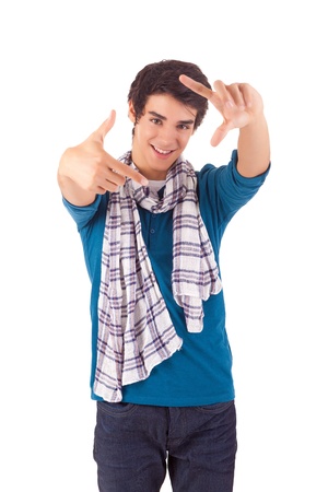 Young casual man posing isolated over whiteの写真素材