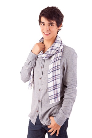 Young casual man posing isolated over whiteの写真素材