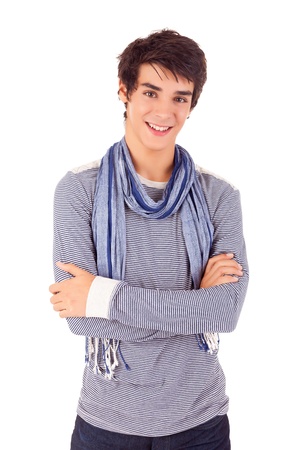 Young casual man posing isolated over whiteの写真素材