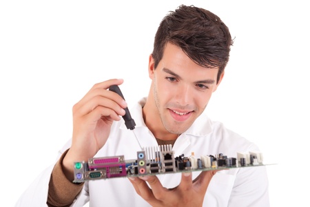 Happy and successful young computer engineerの写真素材