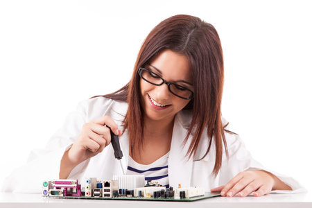 Happy and successful young computer technician