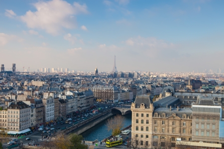 The view from the Notre Dame of Paris Cathedral in an Autumn morningの写真素材