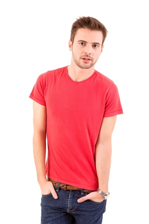 Studio picture of a young and handsome man posing isolatedの写真素材