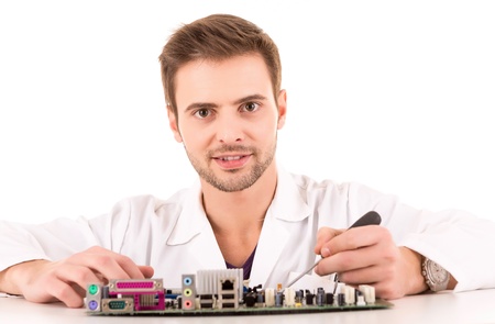 Computer Engineer, isolated over white backgroundの写真素材
