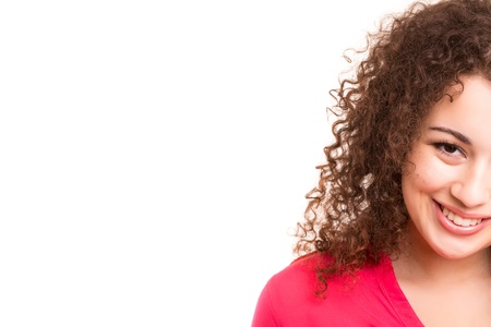 Beautiful young asian woman posing isolated over white backgroundの写真素材