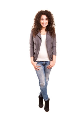 Asian business woman posing isolated over a white backgroundの写真素材