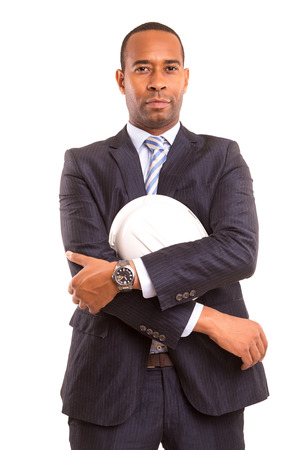 young handsome african business man posing isolated over whiteの写真素材
