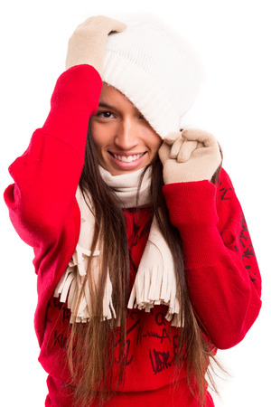 A Beautiful asian woman wearing winter clothesの写真素材