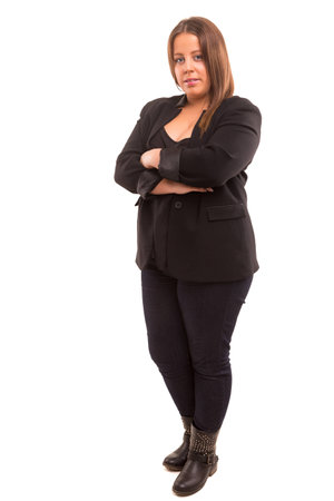 A Happy Large business woman - isolated over white backgroundの写真素材