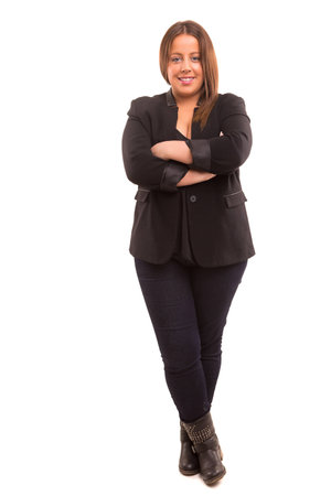 A Happy Large business woman - isolated over white backgroundの写真素材