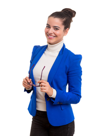 Young beautiful business woman posing isolatedの写真素材