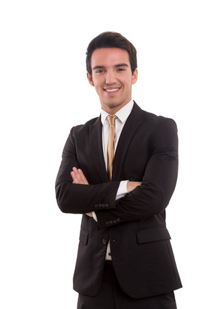 Young business man posing isolated over white backgroundの写真素材