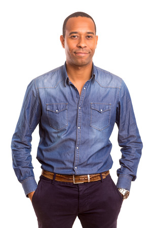 Young handsome african business man posing isolated over whiteの写真素材