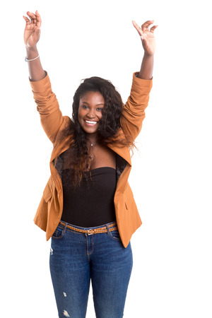 Studio shot of a Very Happy african womanの写真素材