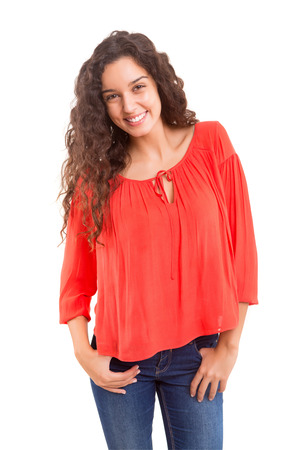 Studio shot of a beautiful young casual womanの写真素材