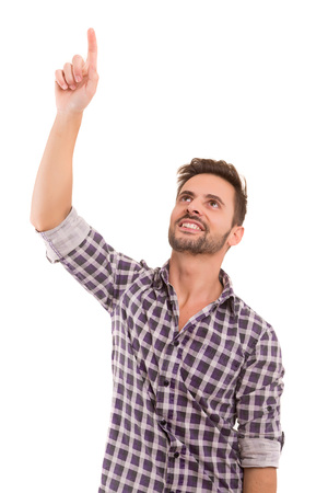 Young man celebrating - isolated over white backgroundの写真素材