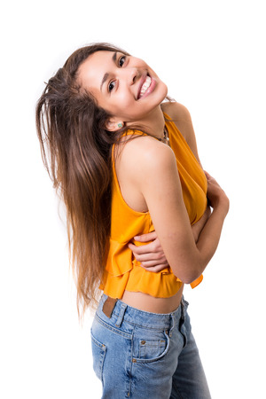Studio shot of a beautiful young casual womanの写真素材