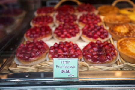 Local patiserie in Paris showing the typical french pastriesの写真素材