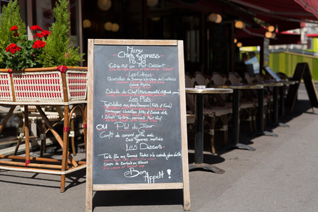 Typical french restaurant showing the menu of the dayの写真素材