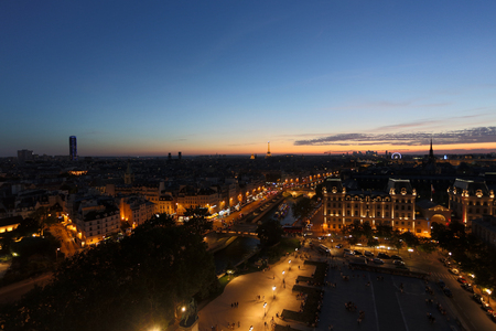 Sunset in Paris. Photo taken from Notre Dame Churchの写真素材