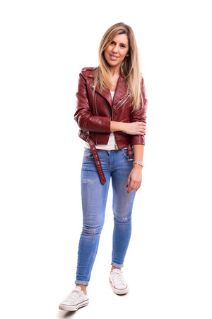Studio shot of a beautiful young casual womanの写真素材