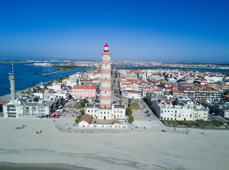 Drone view of the beautiful Portuguese beach of Barra - Aveiroの写真素材