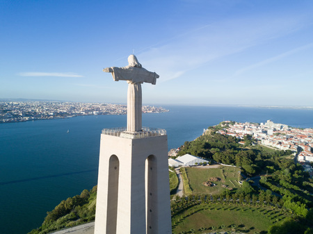 Aerial view of the statue of "Cristo-Rei" in Lisbon - Portugalの写真素材