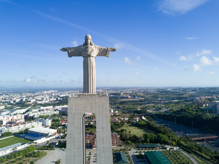 Aerial view of the statue of "Cristo-Rei" in Lisbon - Portugalの写真素材