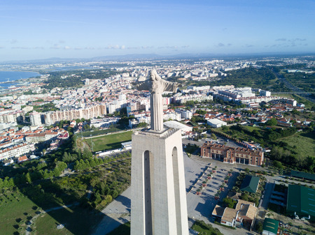 Aerial view of the statue of "Cristo-Rei" in Lisbon - Portugalの写真素材