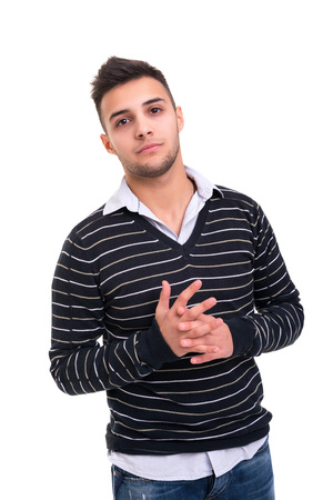 Studio picture of a young and handsome man posing isolatedの写真素材