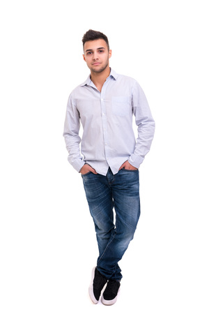 Studio picture of a young and handsome man posing isolatedの写真素材