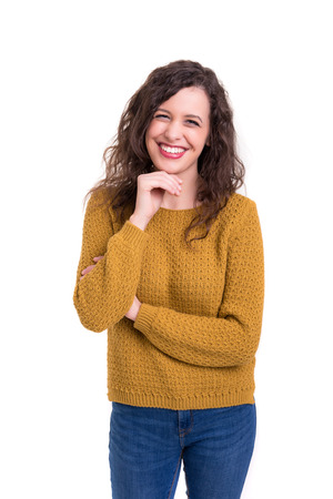 Studio shot of a beautiful young casual womanの写真素材