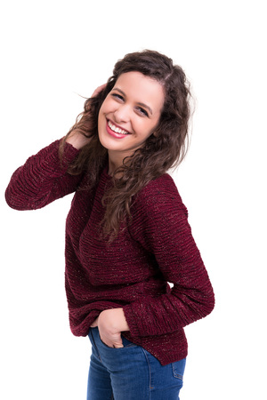 Studio shot of a beautiful young casual womanの写真素材