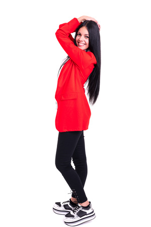 Studio shot of a beautiful young casual womanの写真素材