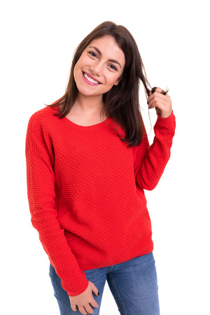 Studio shot of a beautiful young casual womanの写真素材