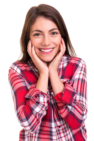 Studio shot of a beautiful young casual womanの写真素材