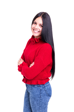 Studio shot of a beautiful young casual womanの写真素材
