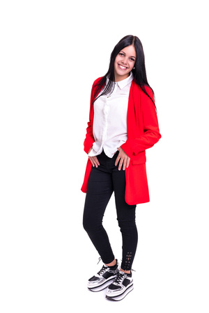 Studio shot of a beautiful young casual womanの写真素材