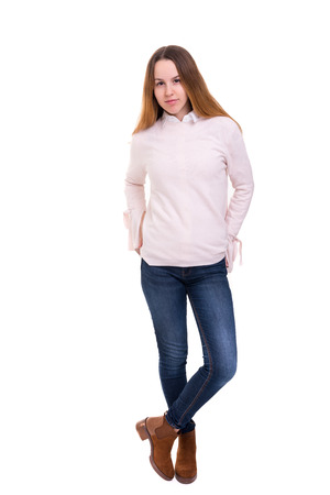 Studio shot of a beautiful young casual womanの写真素材