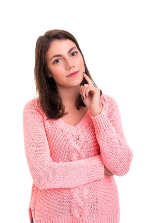 Young woman having a great idea isolated on whiteの写真素材