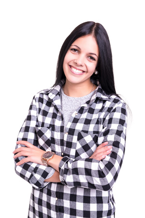 Studio shot of a beautiful young casual womanの写真素材