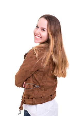 Studio shot of a beautiful young casual womanの写真素材