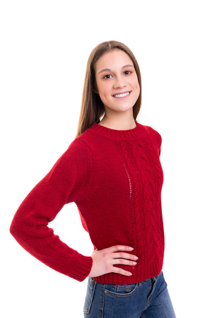 Studio shot of a beautiful young casual womanの写真素材