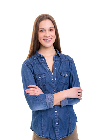 Studio shot of a beautiful young casual womanの写真素材