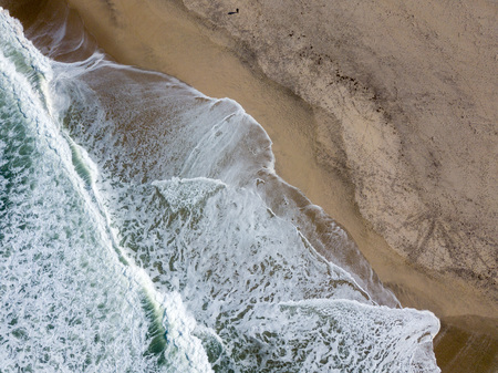 Drone view of the beautiful Portuguese beach of Costa Nova do Prado - Aveiroの写真素材